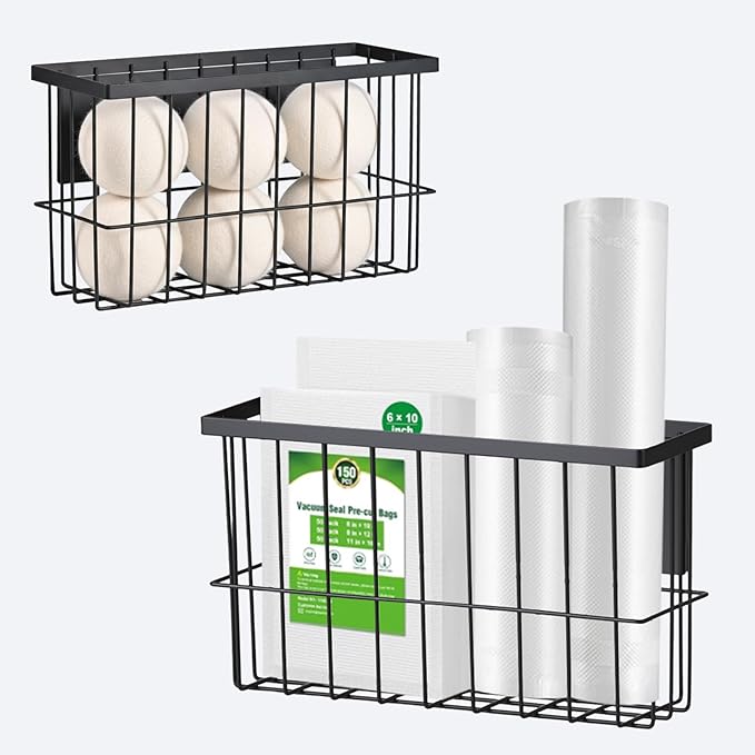 FAMNONE 2-Pack Magnetic Basket for Dryer Balls, Laundry Room Organizer | Metal Dryer Ball Holder, Magnetic Lint Bin, Fridge Basket, Washer Dryer Organizer for Kitchen, Laundry by FAMNONE