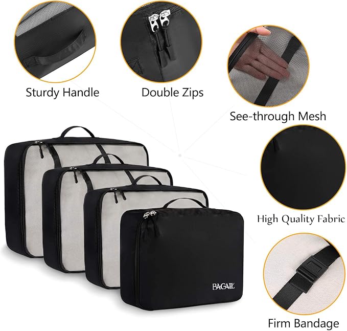 BAGAIL 8 Set Packing Cubes Luggage Packing Organizers for Travel Accessories-Jet Black - Image 4