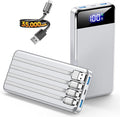 SABANI Portable Charger 35000mAh Power Bank, 4 Built in Cable Big Capacity | Ultra Slim, 22.5W Fast Charge, Travel Camping Essential, USB C External Battery Pack for iPhone Samsung Android, Silver by SABANI