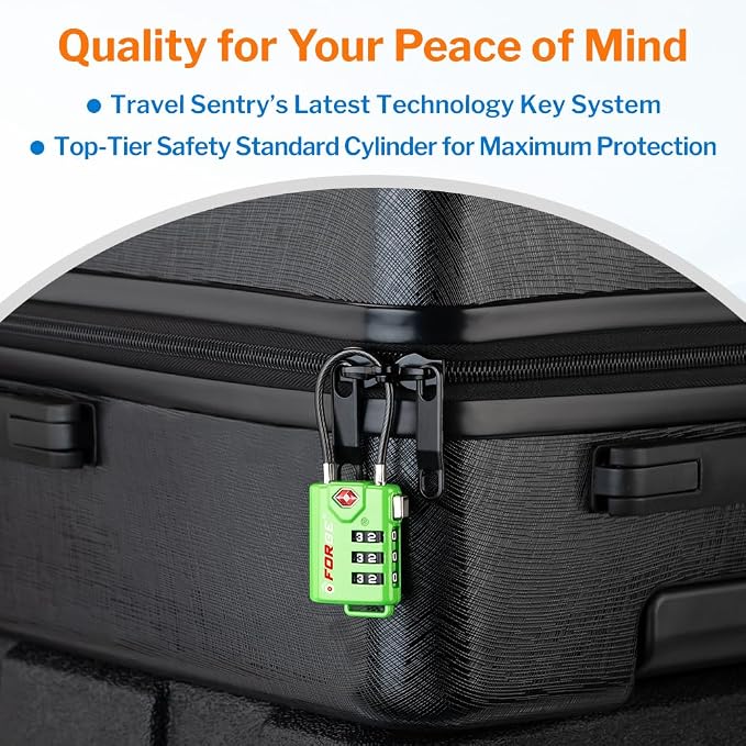 TSA Approved Cable Luggage Locks, Re-settable Combination with Alloy Body (Green 4 Locks) - Image 6