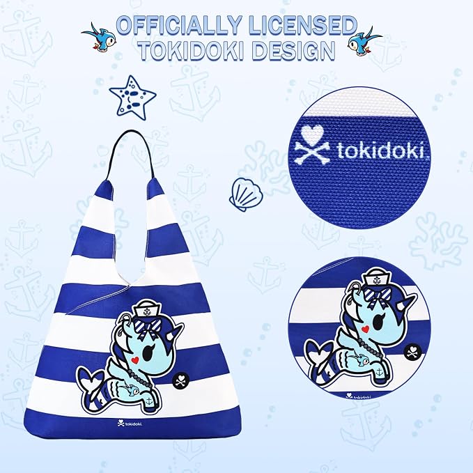 tokidoki Unicorno Foldable Tote Bag for Women, Canvas Tote Bags with Doll Portable Shoulder Handbag for school Work Travel - Image 4