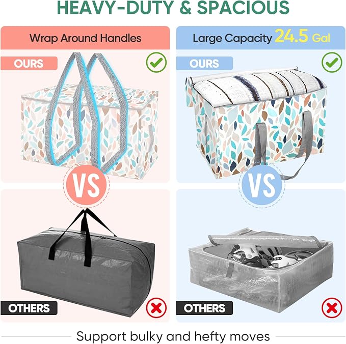 BALEINE 8-Pack Oversized Moving Bags with Reinforced Handles, Heavy-Duty Storage Tote for Clothes, Moving Supplies (Mosaic, 8-Pack) - Image 4
