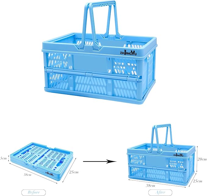 Collapsible storage crates ,plastic baskets for organize 14.96x 9.84"x7.87" | shopping garden basket,foldable crate with Handles, car trunk basket,for Kitchen,Bathroom - Image 2