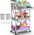 Goovilla 3 Tier Rolling Utility Cart Organizer with Removable Drawer, Grey | Stable and Sturdy Rolling Storage Carts with 2 Lockable Wheels for Bathroom, Kitchen, Snack, Craft, Makeup, Baby Essentials by Goovilla