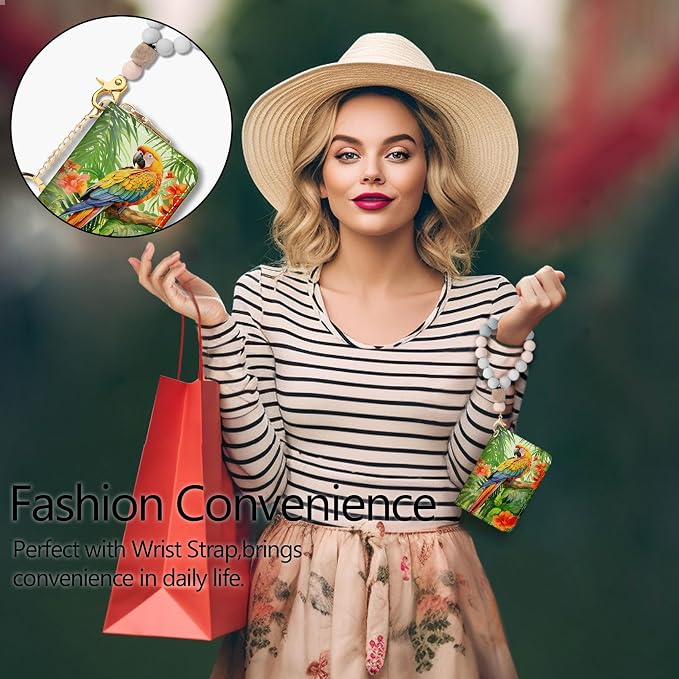 Blusabaca RFID Credit Card Holder Small Women Travel Wallet, Parrot Bird | Removable Keychain, Case with Zipper, Vegan PU Leather, Cash Coin Pocket, Business Accordion Purse, Ladies Female Gift - Image 2