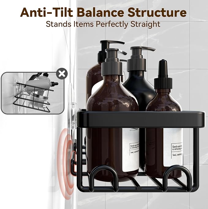 Shower Caddy Adhesive, Rustproof Shower Organizer, Wall Shower Rack | Large Capacity Shower Shelves for Inside Shower, Shampoo Shower Holder, Black, 3 Caddies, 1 Soap Dish, 1 Toothbrush Holder - Image 7