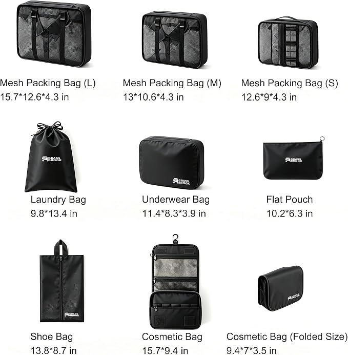 8 Set Packing Cubes for Travel Essentials, Suitcase Organizer Bags, Carry-On Luggage Accessories for Travel Essentials, Must-Have for Airplane, Road Trip & Camping (Black) - Image 2