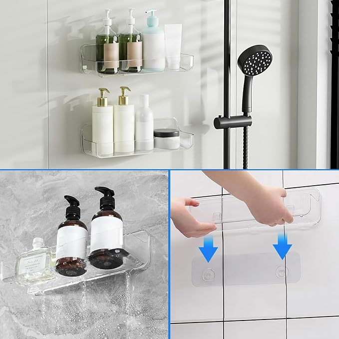 Acrylic Wall Mounted Shower Caddy, Large, Adhesive Bathroom Shelves | 4D" x 12.8"W x 3.3"H, No Drilling Acrylic Shelf, Adhesive Shelf, Bathroom Shelves with Adhesives for Bathroom, Kitchen - Image 7