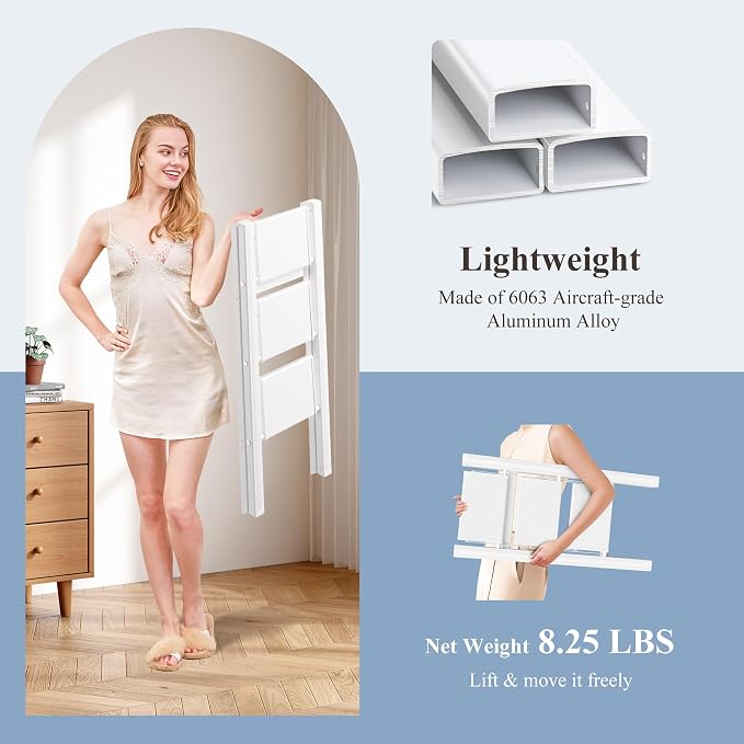 3 Step Ladder, Foldable Aluminum Step Stool with Anti-Slip Pedal | Lightweight yet Sturdy, Portable, Non Slip Feet, 300Lbs Capacity, Elegant Look, for Kitchen, Closet, Pantry, White - Image 4