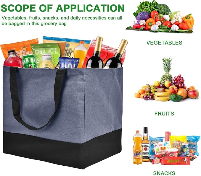Canvas Reusable Grocery Bags Heavy Duty, 8.3 gal Foldable Large Tote Bag with Handles, Holds 60 lbs Canvas Shopping Bags, 3 Pack - Image 4