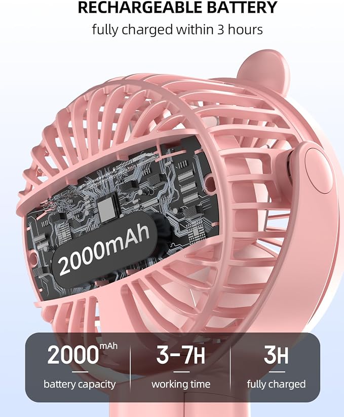 buywoo Portable Stroller Mini Fan, Small Rechargeable Personal Cooler w/ 360° Rotation, Baby Essentials for Car Seat, Crib, Bike, Treadmill, 3-Speed Battery Powered Stroller Accessories, Pink - Image 4