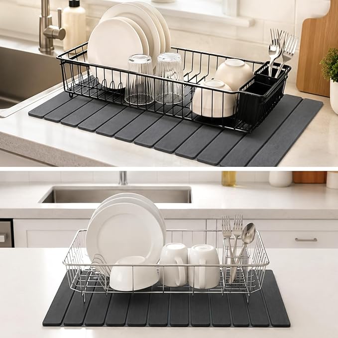 Extra Large Stone Dish Drying Mat for Kitchen Counter, Thin & Light Quick Dry Stone Dishes Mat, Foldable Water Absorbing Diatomite Drying Pad for Kitchen Bathroom Sink Countertop (Pure Gray 32"x16") - Image 7