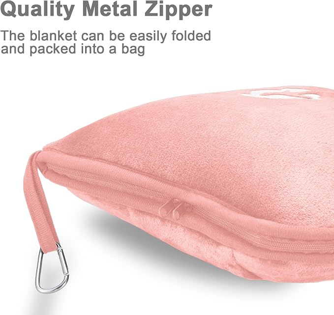 Travel Blanket and Pillow Compact, Premium Soft 2 in 1 Airplane Blanket with Soft Bag Pillowcase，Hand Luggage Sleeve and Backpack Clip (Solid Pink) - Image 4