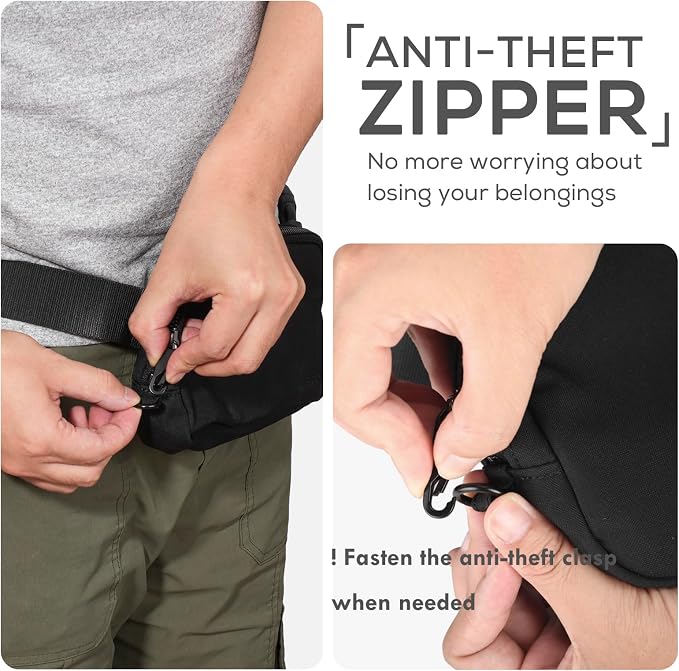 Black Fanny Pack Anti Theft for Women Men Travel, Small Belt Bag, Waist Crossbody with Adjustable Strap, Water-repellent & Lightweight, Stylish Everywhere Bag for Father Teens Trip, Workout, Unisex - Image 3
