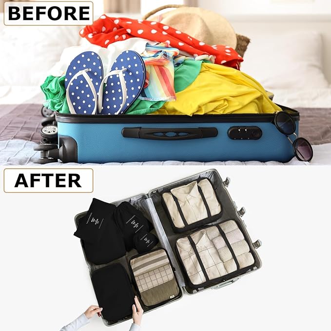 LANSKLBD 6/8 Set Packing Cubes for Suitcases Travel Luggage Packing Organizers,Travel Accessories Essentials Luggage Organizer with Shoe/Tioletry/Laundry Bag (Black, 8 set) - Image 2
