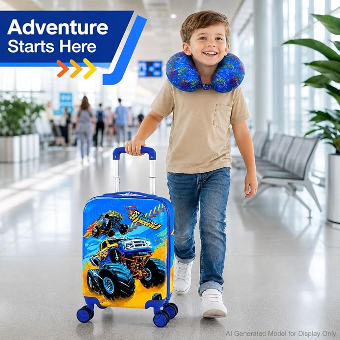Lightweight Hardshell Spinner Kids Luggage Set 2PCS with Wheels - Airplane Approved Carry-On Suitcase for Boys & Children Ages 3-10, Car Rolling Suitcases Set for Elementary Toddler Travel - Image 7