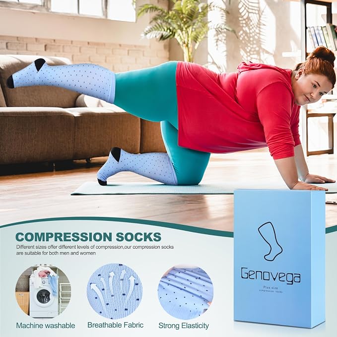 Genovega 3 Packs Wide Calf Compression Socks for Women Men Knee Hight S/M-4XL for Gifts - Image 3