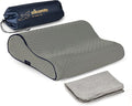alkamto Travel & Camping Comfortable Memory Foam Pillow – Easy to Carry Portable Bag – Temperature Regulating Pillow Case (Grey Contour + Extra Cover) by Alkamto