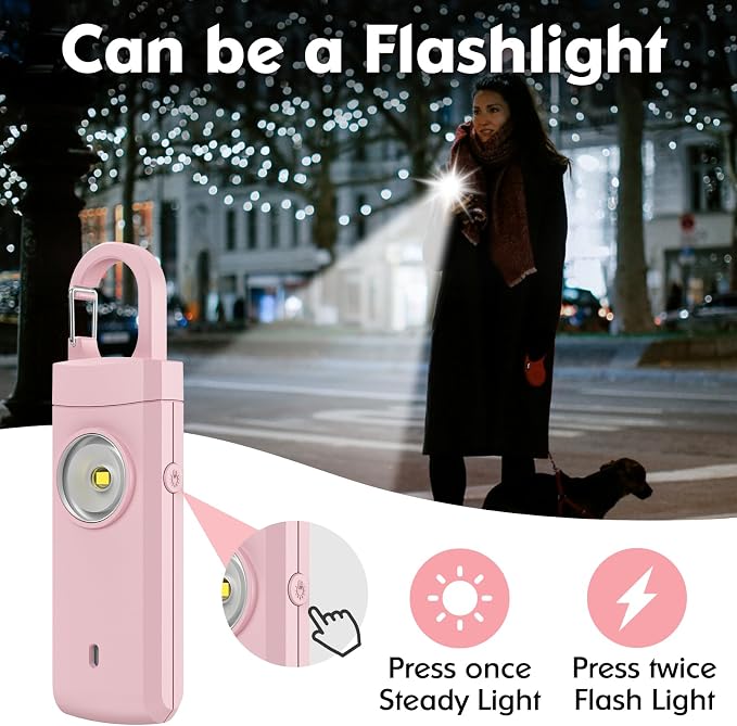 Rechargeable Personal Alarms for Women, Keychain Siren Alarm with Flashlight, Back to School College Essentials for Daughter, College Students, Teen Girls, Elders, Kids, Travel Essentials, Rose Gold - Image 4