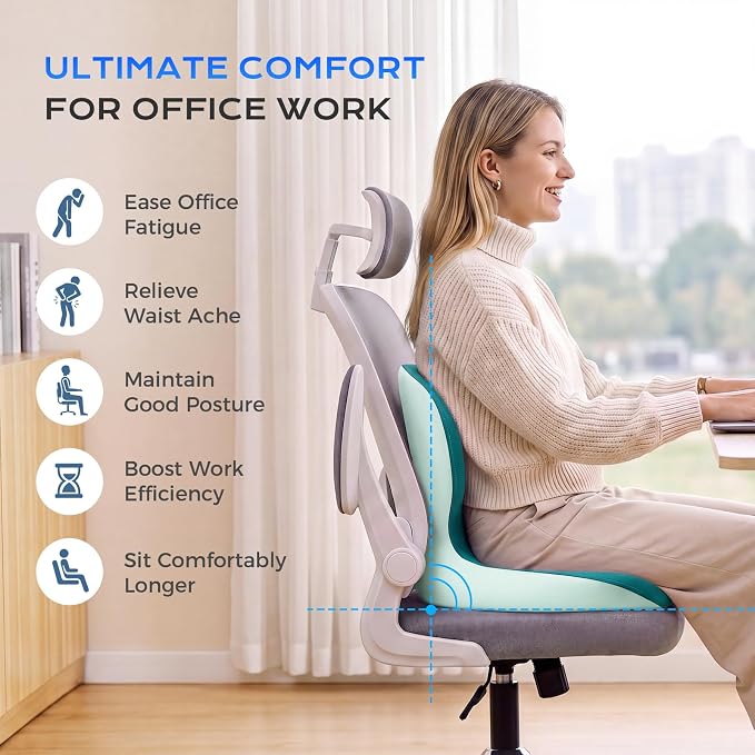 Coverado Car Seat Cushion and Lumbar Support Pillow One Piece, Memory Foam Ergonomic Back Support Driving Seat Cushion for Back Pain, Non-Slip Washable Cushion for Car, Driver, Office - Image 4