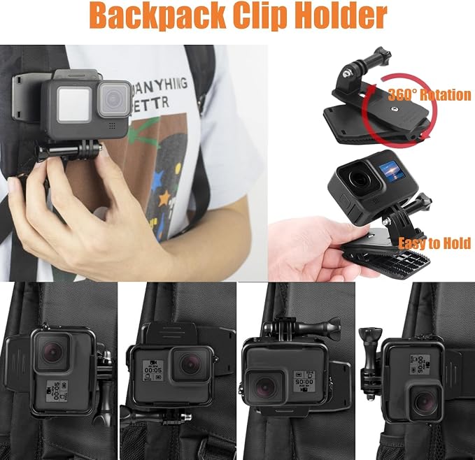 4 in 1 Universal Accessories Kit for Action Camera, Chest Strap Harness, Head Strap Mount, 360° Rotating Wrist Strap Mount and Backpack Clip Holder, Adjustable Action Camera Accessories Kit - Image 6