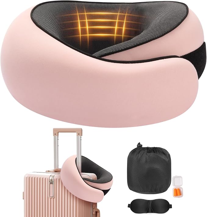 Travel Neck Pillow, Memory Foam Neck Support for Airplane, Car & Office, Breathable Portable Design with Eye Mask, Earplug Holder & Carry Bag, for Women&Men by OrganizeItSimplifyYourSpac