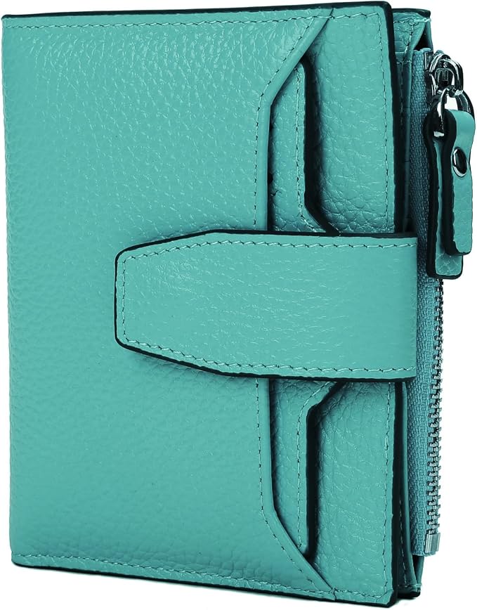 Women's RFID Blocking Leather Small Compact Bi-fold Zipper Pocket Wallet Card Case Purse with id Window - Image 6
