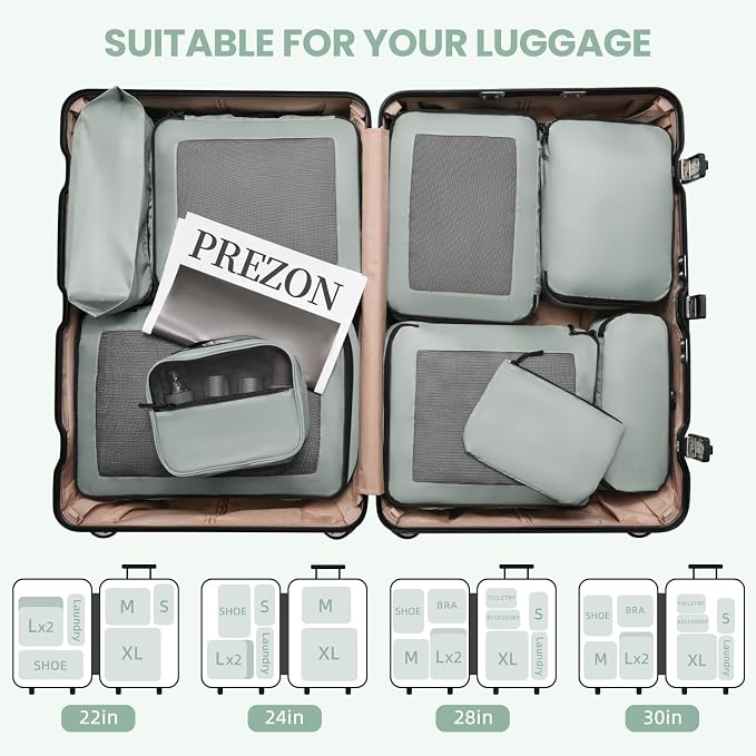 Mesh Packing Cubes for Travel, Durable Luggage Organizer with Sturdy Material and Double Zippers, Comprehensive Set for Travel Accessories Storage, 10 set, green - Image 7