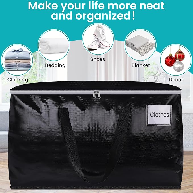 Extra Large Heavy Duty Moving Bags, 125L Packing Bags, 4 Pack | Storage bags with carrying handles serve as space-saving moving supplies and reusable totes for storage, camping and travel - Image 5