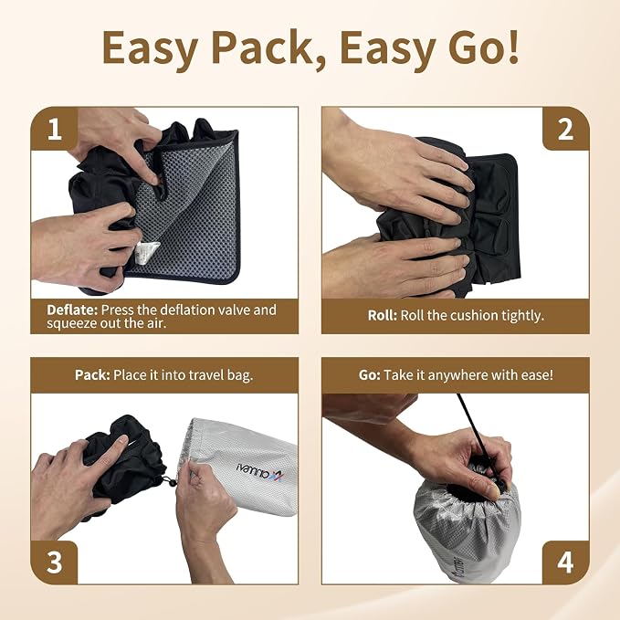 Inflatable Seat Cushion with Built-in Pump - 3D Air Cell Ergonomic Pad for Sciatica & Tailbone Pain Relief - Portable Cooling Chair Cushion for Airplane Travel, Car, Office & Stadium (0.8lbs) - Image 5