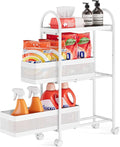KINGRACK 3 Tier Slim Rolling Cart with Drawer, Metal Utility Storage Cart | 2 Pull-out Baskets, Lockable Wheels, Narrow Space Trolley Organizer for Bathroom, Kitchen, Office, Dorm, Laundry Room, White by KINGRACK
