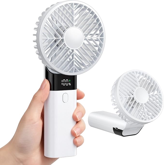 HAWANA Handheld Fan Rechargeable, Portable Mini Fan with 3000mAh Battery, Up to 10H Runtime, 180° Foldable Personal Fan, USB Travel Fan for Pocket, Office, Bedroom, Camping by AccompanyYouThroughTheColdWinter