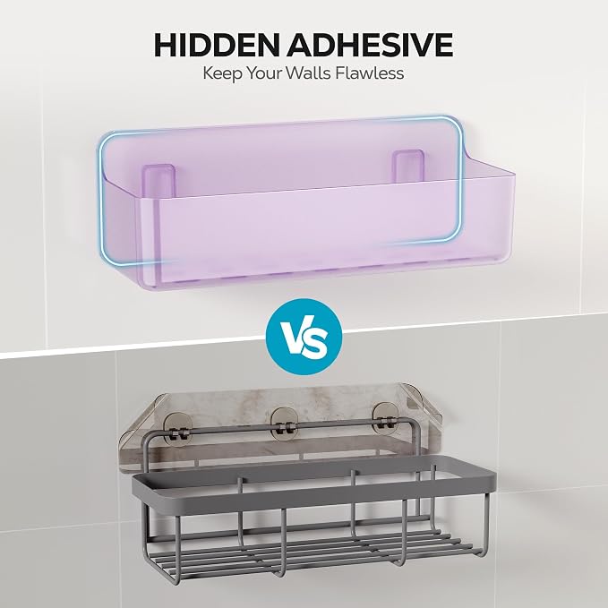 Nieifi Adhesive Shower Shelves, Purple, 5 Pieces | Rustproof ABS, Large Capacity, Removable Design, Easy-Clean, No Drilling Shower Organizer for Bathroom Storage & Home Decor - Image 6