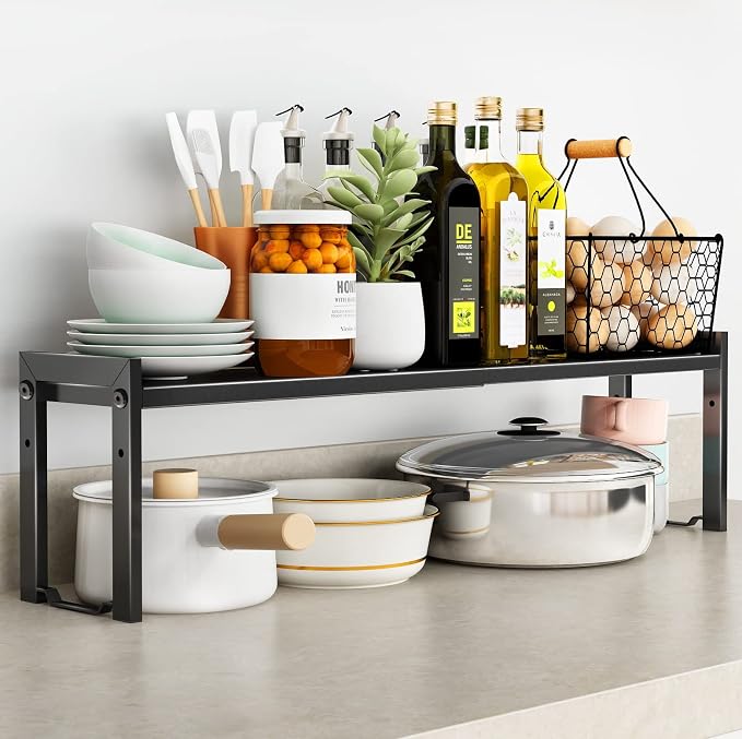 Expandable Cabinet Shelf Organizer 16-26" L Stackable Kitchen Counter Shelf Rack Sink Riser Countertop Storage Black (Normal 7.9”D) - Image 7