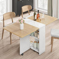 IDEALHOUSE FoldingTable, Drop Leaf Dining Table with 6 Wheels and 2-Layer Storage Shelf, Space Saving Table for Small Spaces (Natural Wood, 47.2" D x 23.6" W x 29.5" H) by IDEALHOUSE