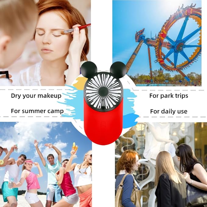 Cute Handheld Mini USB Fan, Rechargeable Portable Fan, 3 Adjustable Speeds and Wearable Accessories, Pocket Size for Indoor Or Outdoor Activities (Red) | 3-Speed Strong Airflow Rechargeable Lightweight USB Fan for Travel/Concerts/Cruise/Theme Parks/Spo... - Image 3