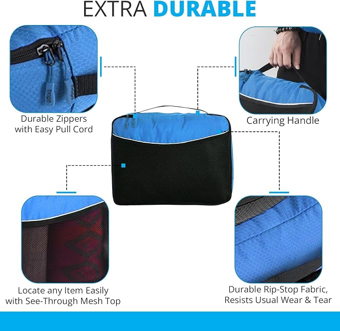Bago Packing Cubes for Suitcases - 7Pcs Luggage & Suitcase Organiser Bags Set - Compression Packing Cubes for Travel Accessories Essentials - 4 Cubes plus 3 Sealed ZipBags (Blue), Blue, 4pcs Set, - Image 3