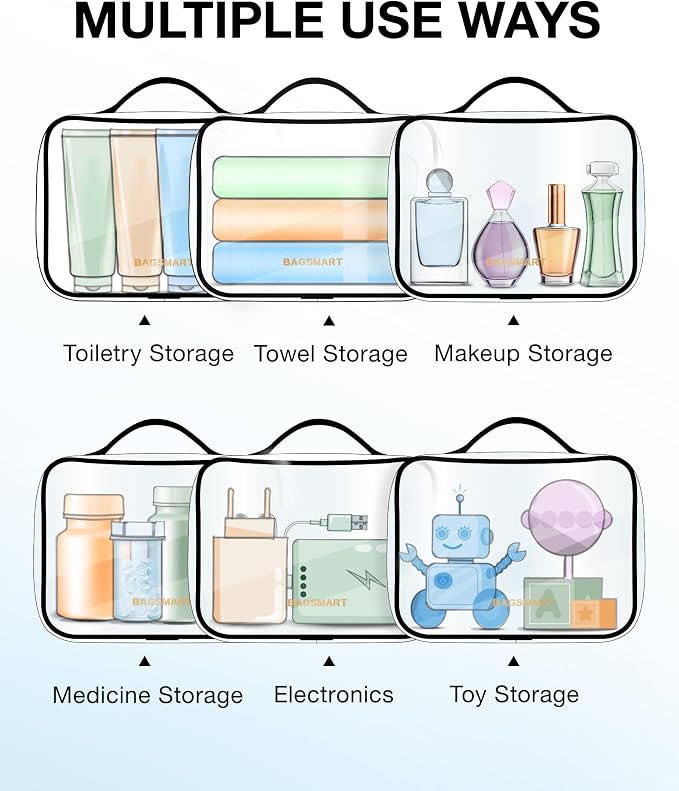 BAGSMART Clear Toiletry Bag with Handle 3-Pack TSA Approved, Black | Water-resistant Travel Toiletry Bag, Carry On Travel Accessories Bag, Airport Airline Quart Size Bags Women Men, Makeup Bag - Image 5