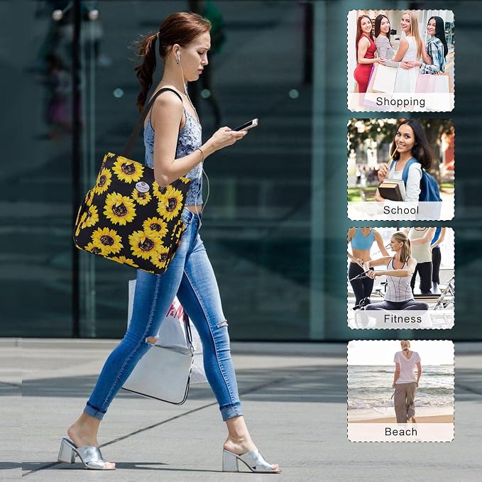 HUA ANGEL Floral Tote Bag - Casual Shoulder Bag Daily Tote Bag with Zipper Gym Travel Shopping Work Handbag for Women - Image 7