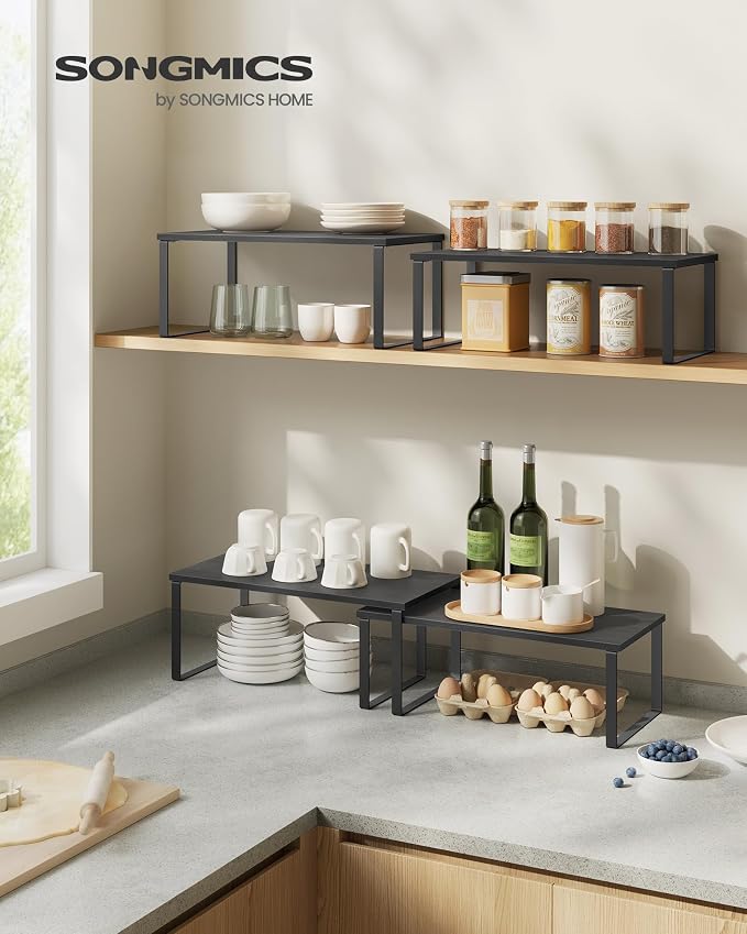 SONGMICS Cabinet Organizer Shelf, Set of 4 Spice Rack, Kitchen Storage | Kitchen Storage, Spice Rack, Steel and Particleboard, Ebony Black and Matte Black, BYSTRO Collection UKCS028B01 - Image 2