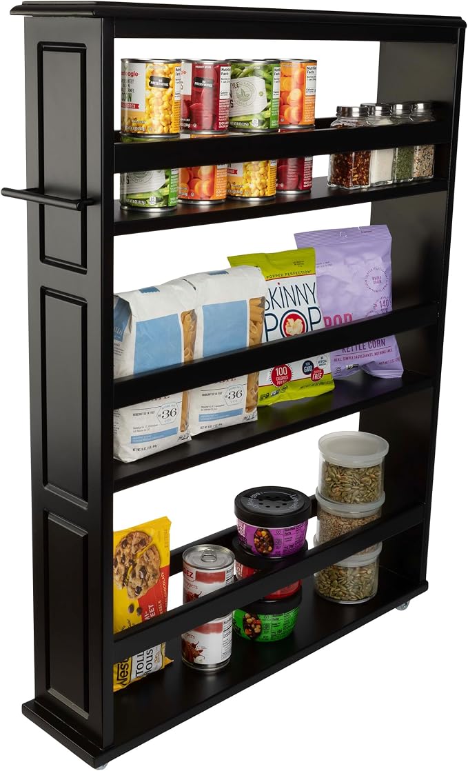 Lavish Home 3 Tier Slim Utility Rolling Storage Cart, Black, 25”W x 5.7”D | Narrow Rolling Cart Storage Organizer with Handle and Wheels for Bathroom, Laundry Room, and Kitchen, Pull-Out Home Organizer - Image 8