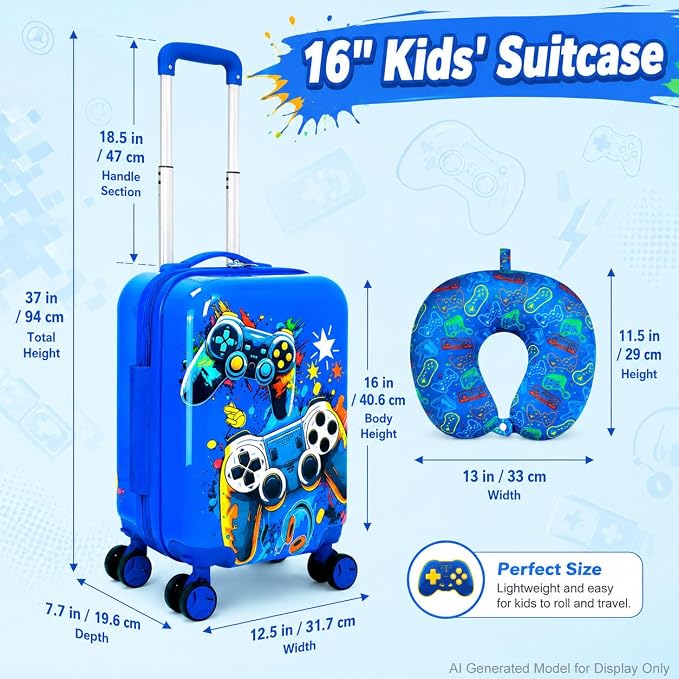 Boys Suitcase, Lightweight Hardshell Spinner Kids Luggage Set 2PCS with Wheels - Airplane Approved Carry-On for Children Ages 3-10, Energetic Game Rolling Suitcases for Elementary Toddler Travel - Image 5