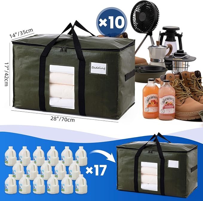 TAILI 10 Pack Green Extra Large Moving Bags,Storage Bag with Visible Window | 93L Heavy Duty Totes For Home Storage,Wrap Around Handles,Alternative to Moving Boxes, College Dorm,Perfect for Moving - Image 6