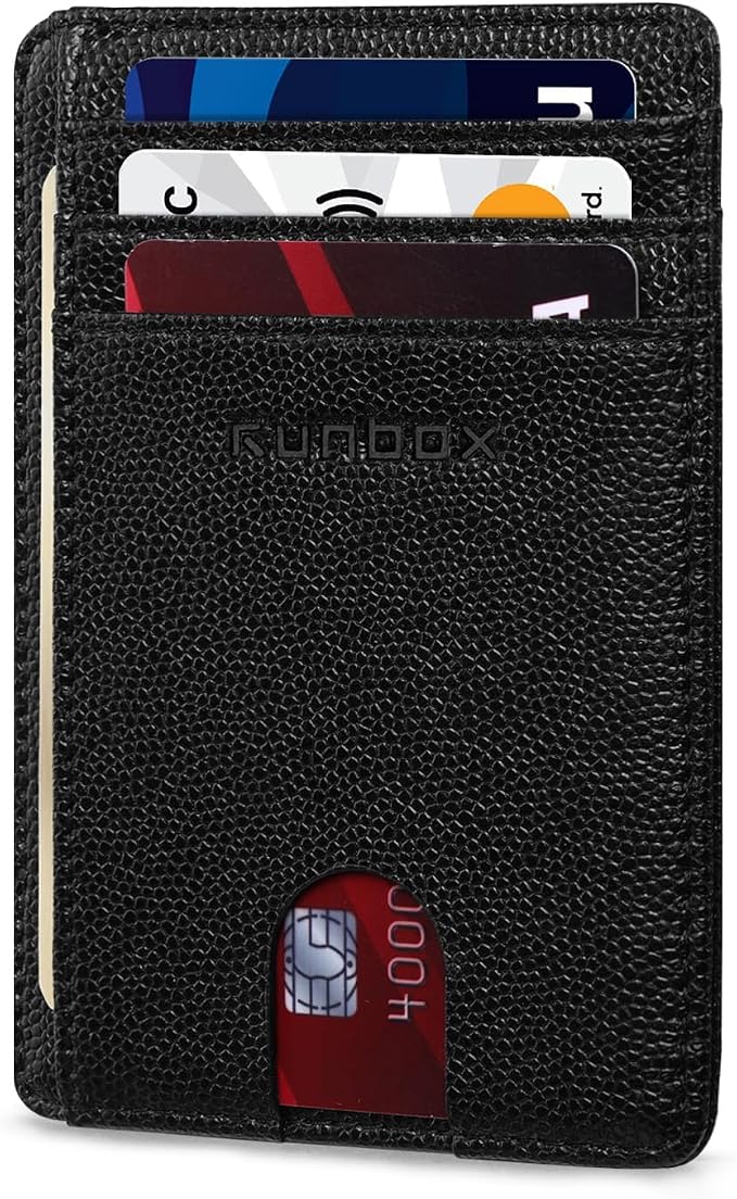 RUNBOX Slim Wallet for Men and Women, RFID Blocking Leather Card Holder | Minimalist 8-slot design fits IDs and credit cards in a thin profile for front pockets, purses, pants and travel by RUNBOX