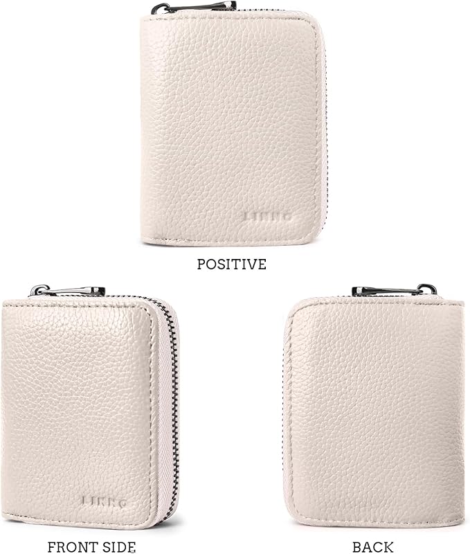 Linno RFID 20 Slots Credit Card Holder Genuine Leather Small Wallet for Women or Men with Zipper - Image 5