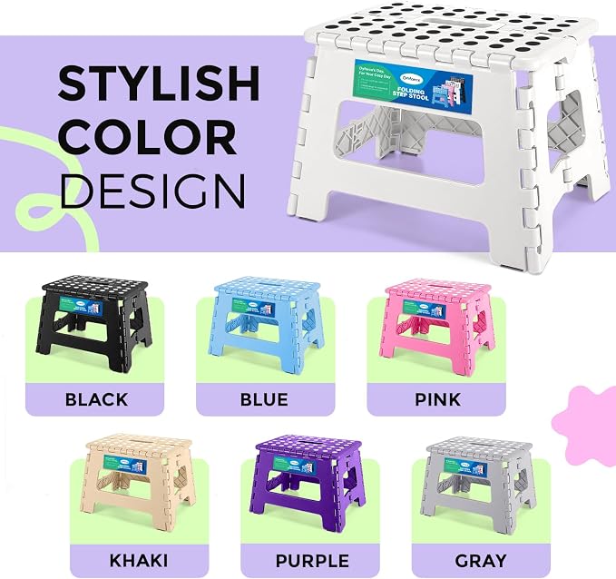 Dyforce Kids Step Stool 9 Inch, 300lbs Folding Step Stool for Toddler | Step stool White,Anti-slip Heavy Duty with Handle, Lightweight Foldable Foot Stool for Bathroom Kitchen Bedroom Outdoor - Image 9