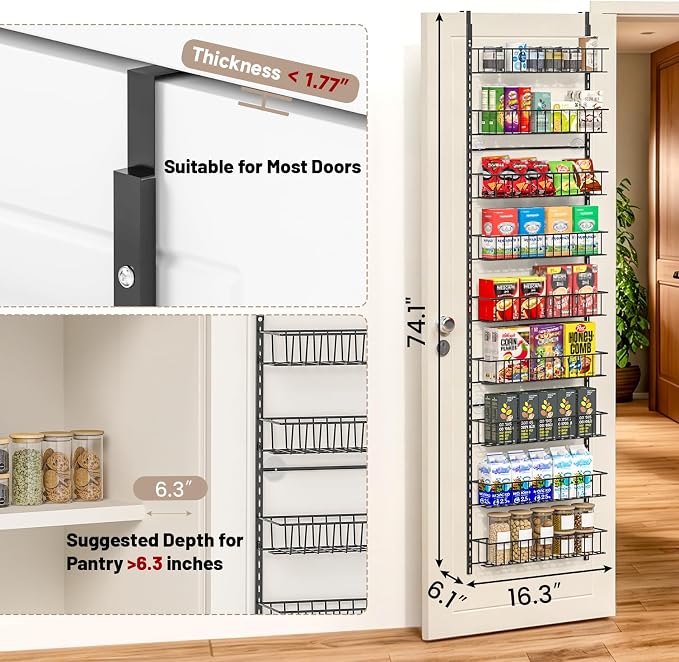 ElegantArray 9-Tier Pantry Door Organizer, Black | Over The Door Pantry Organizer Rack and Storage, Hanging Spice Rack Shelves Door, Home Office Laundry Room Bathroom & Kitchen - Image 2