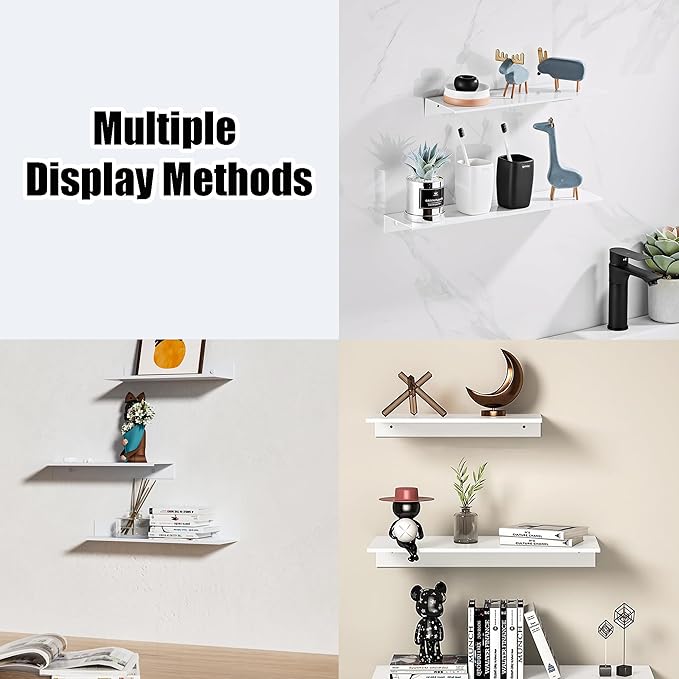 HNVNER Adhesive Floating Shelves for Wall 2 Pack, Metal Shower Shelf 40cm | White Bathroom Wall Shelf, Screw/No Drilling, Renter-friendly, Rustproof & Waterproof, Supports 5kg, Wall Storage Decoration - Image 6