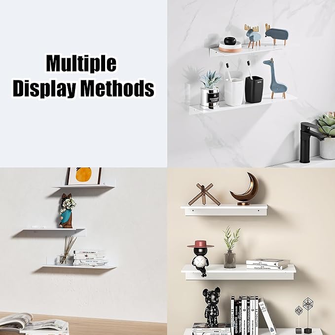 HNVNER Adhesive Bathroom Shelves 2 Pack, Metal Floating Wall Shelf, 30cm | White Shower Caddy, Wall Storage Decoration, Supports 5kg, Screw/No Drilling, Renter-friendly, Rustproof & Waterproof - Image 6