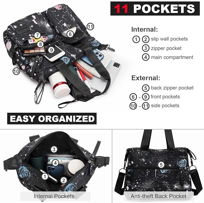 Tote Bag for Women,Multi Pockets Shoulder Handbag,Nurse Bag for Work,Large Cross body Purse,Fashion Nylon Top Handle Satchel - Image 6